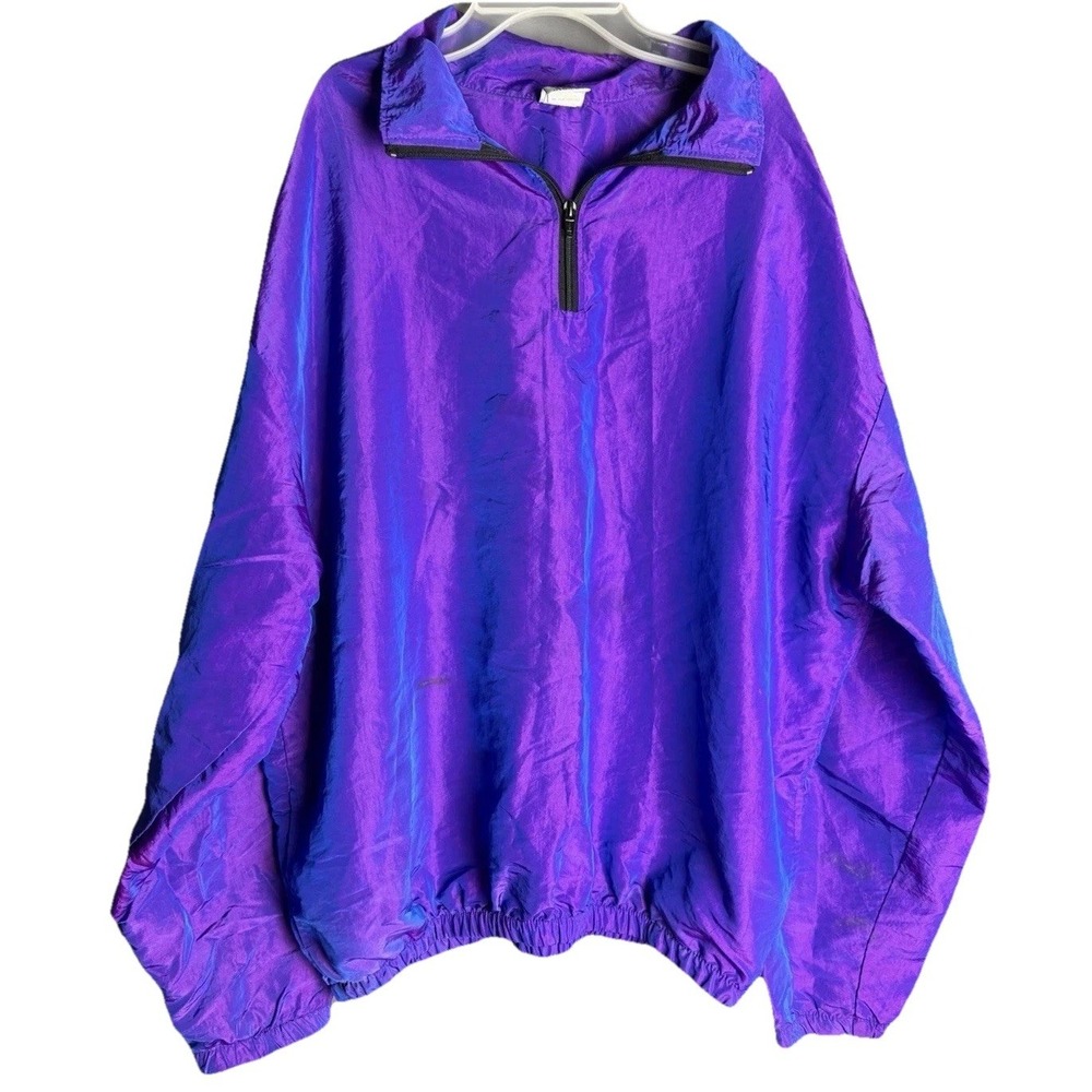 Vintage 90s 80s Festival Iridescent Shiney Pull Over Windbreaker Jacket One Size